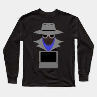 Lady Grey (Afro W/Computer): A Cybersecurity Design Long Sleeve T-Shirt